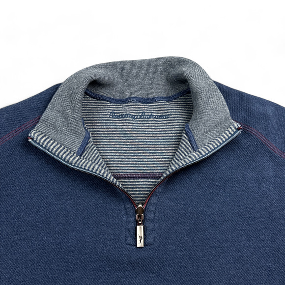 Tommy Bahama Sweater Adult LARGE Blue Gray Reversible Pullover Striped Solid - Picture 8 of 12